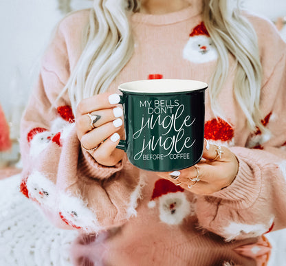 Jingle Jingle Ceramic Campfire Mug 14.5oz Red Or Green, Double Sided White Lettering, Microwave Safe