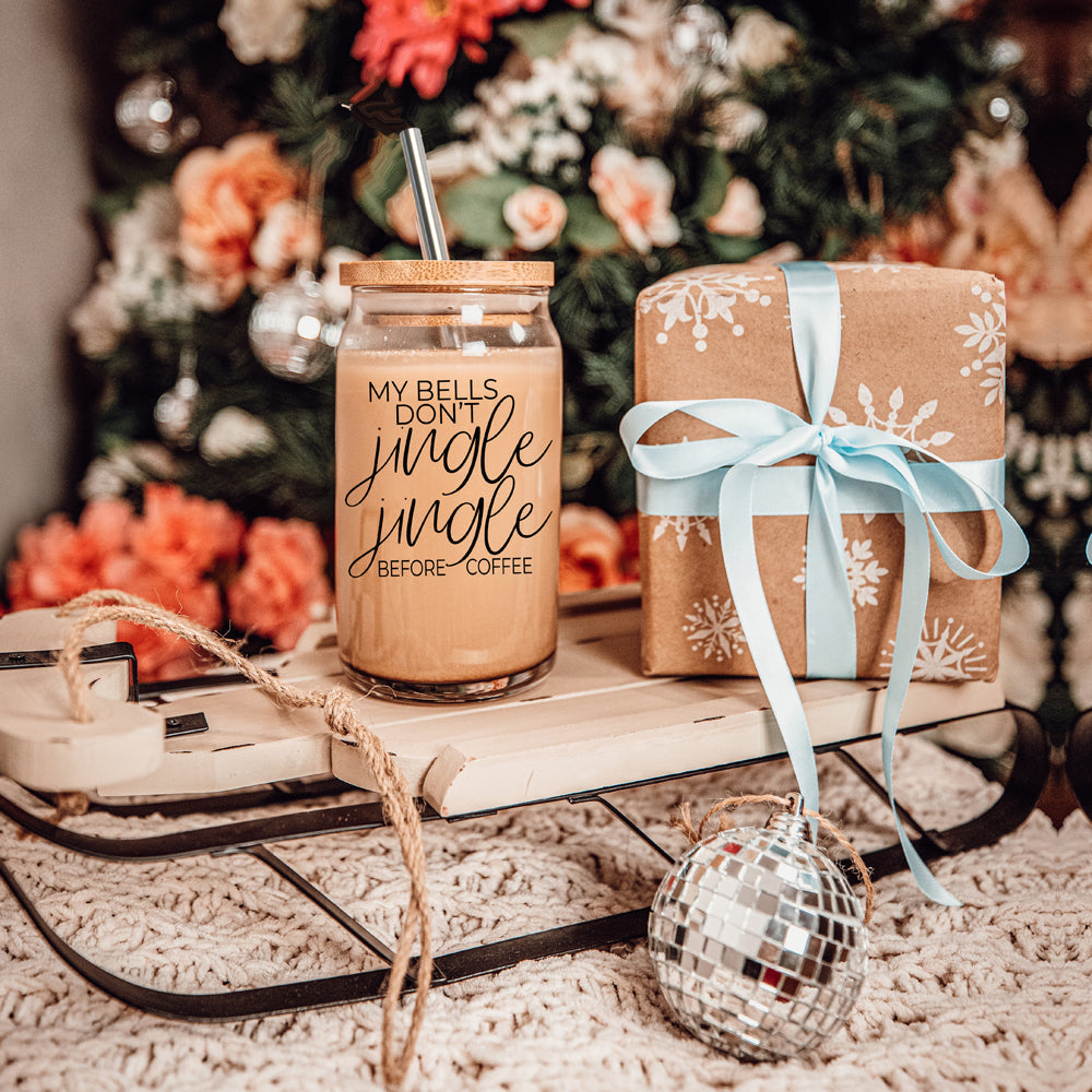 17oz Glass Tumbler With Bamboo Lid And Stainless Straws - Coffee Lover Gift