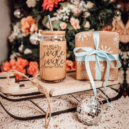 17oz Glass Tumbler With Bamboo Lid And Stainless Straws - Coffee Lover Gift