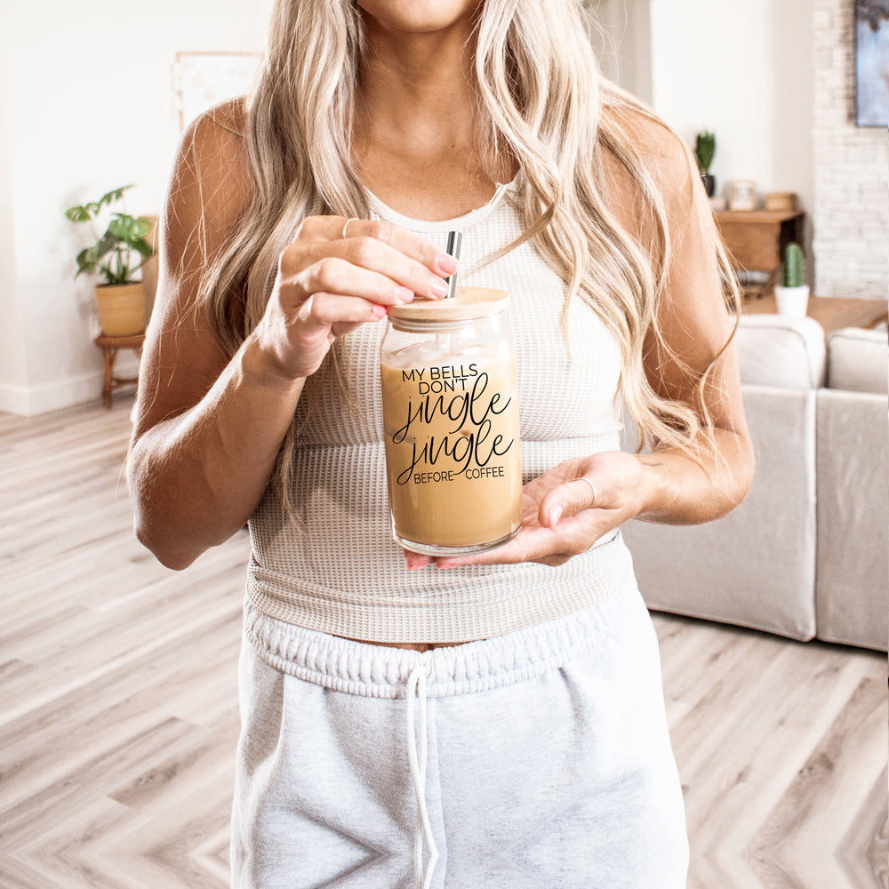 17oz Glass Tumbler With Bamboo Lid And Stainless Straws - Coffee Lover Gift