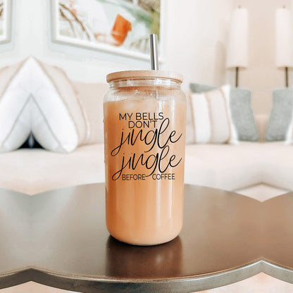 17oz Glass Tumbler With Bamboo Lid And Stainless Straws - Coffee Lover Gift