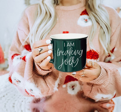 Freaking Jolly Ceramic Campfire Mug 14.5oz Red Or Green Double-Sided White Lettering Microwave Safe