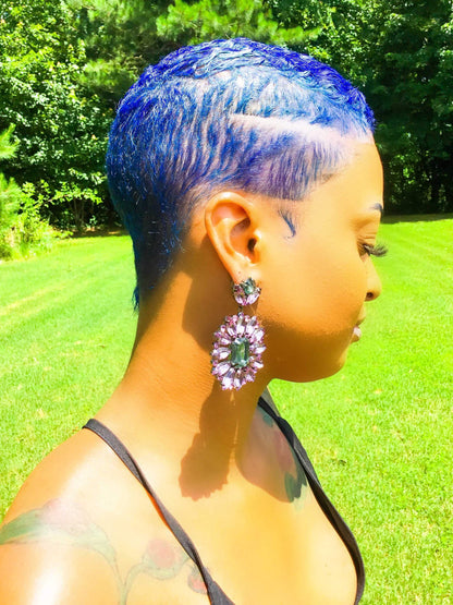 Sparkle Drop Dangle Earrings Purple Crystal Statement