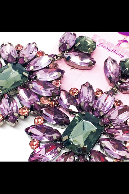 Sparkle Drop Dangle Earrings Purple Crystal Statement