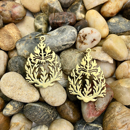 Khmer Temple Recycled Brass Earrings Handcast From Cambodian Bombshell Metal
