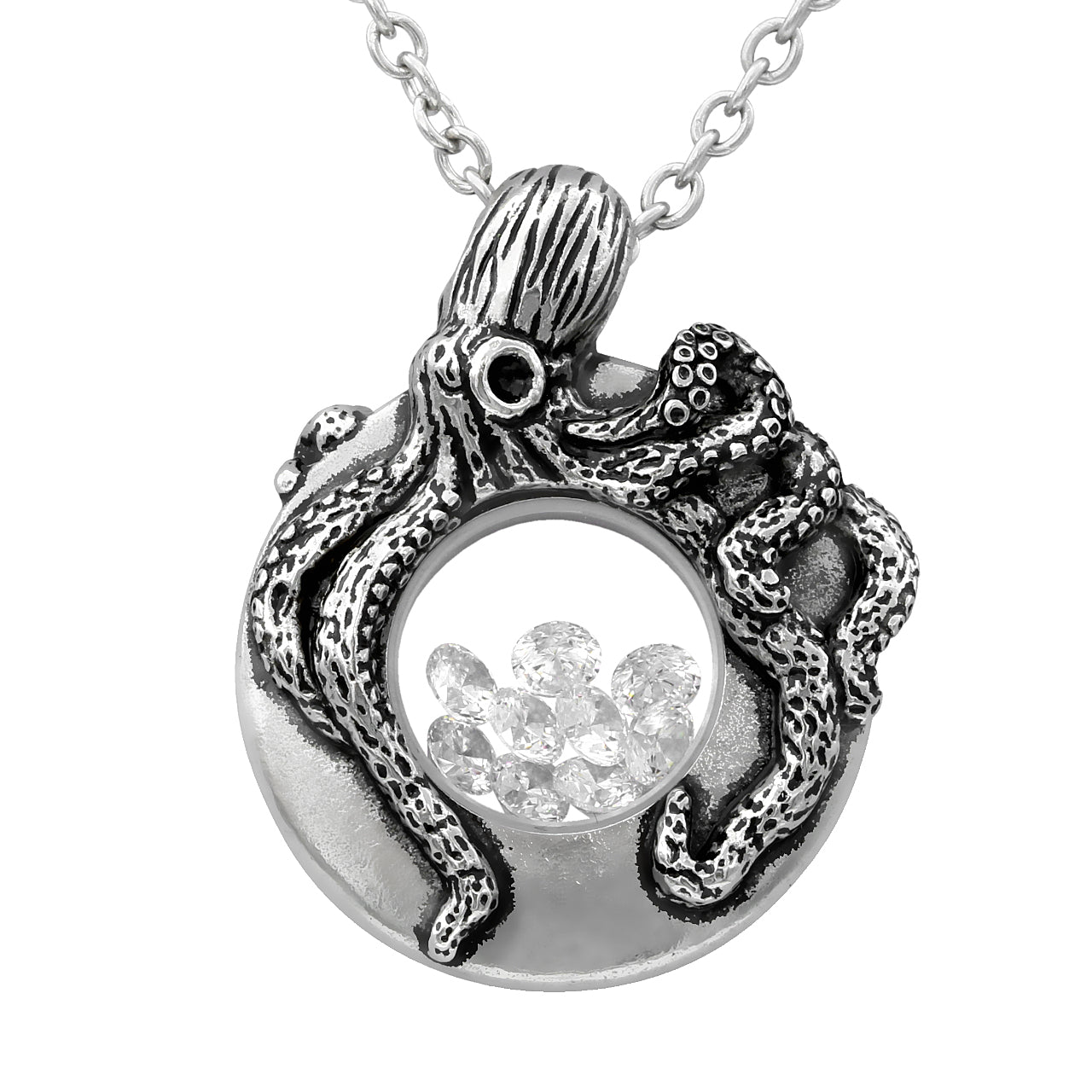 Kraken Octopus Swarovski Crystal Pendant Sterling Necklace