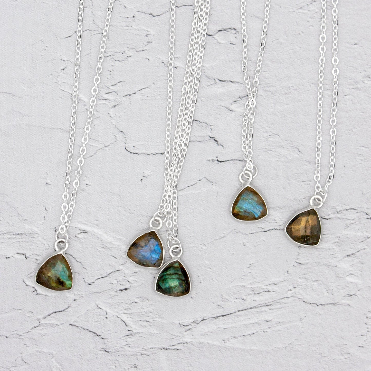 Labradorite 10mm Silver Plated Pendant Necklace 18in