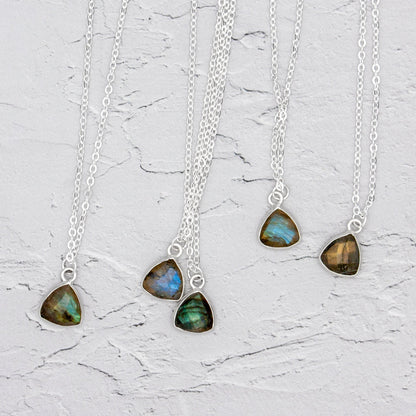 Labradorite 10mm Silver Plated Pendant Necklace 18in