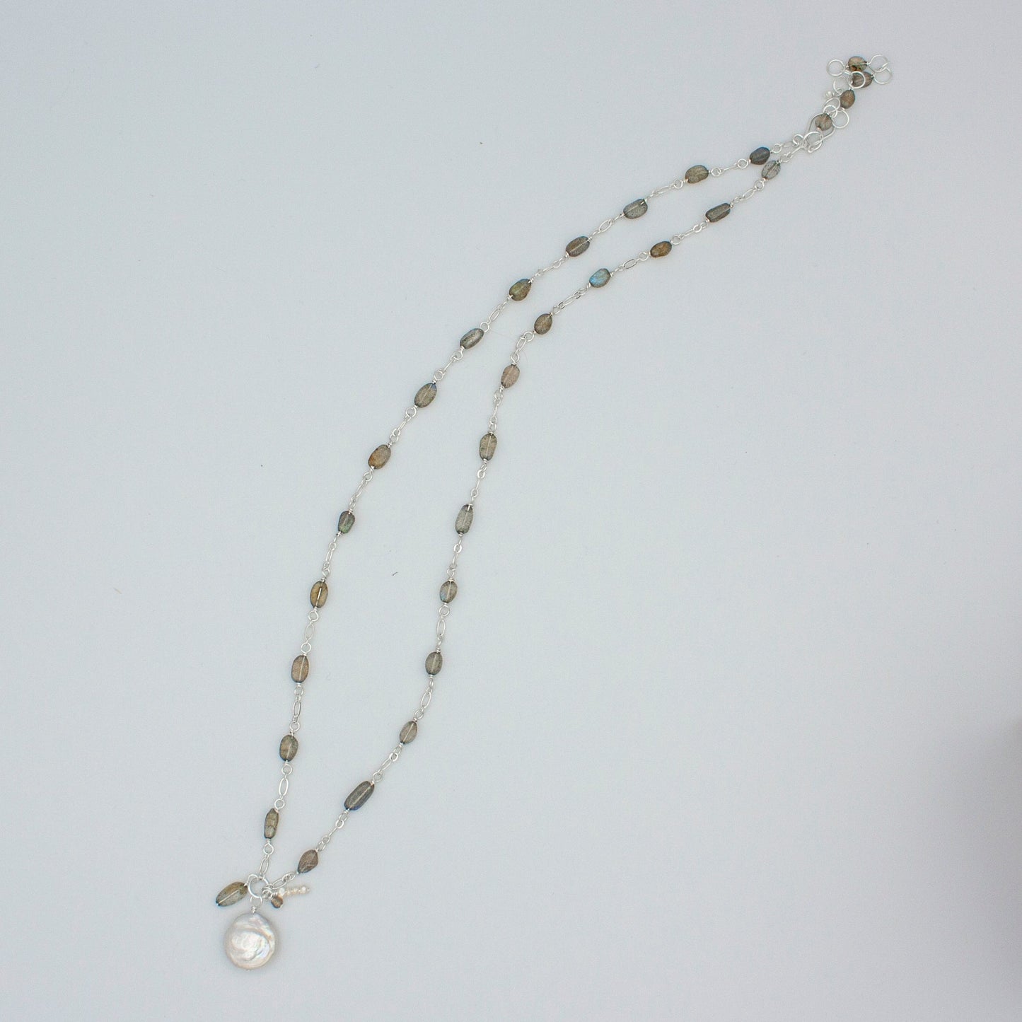 Labradorite Chain Necklace With Freshwater Pearl Pendant