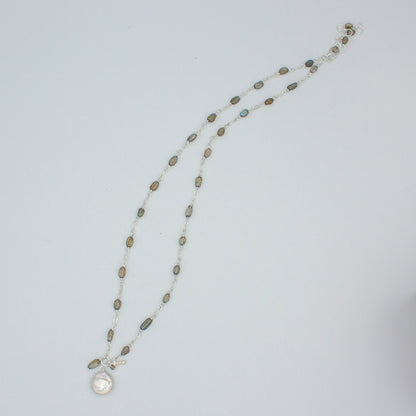 Labradorite Chain Necklace With Freshwater Pearl Pendant