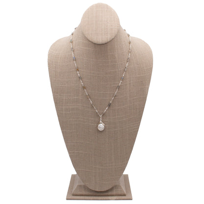 Labradorite Chain Necklace With Freshwater Pearl Pendant