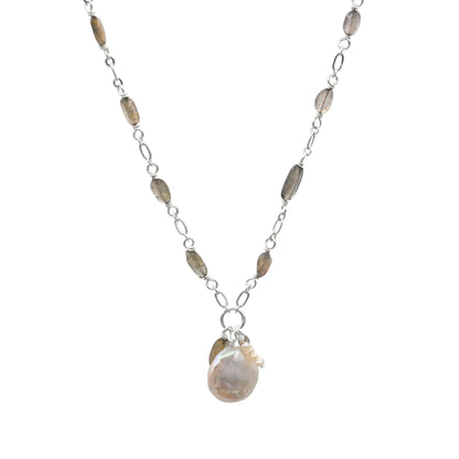Labradorite Chain Necklace With Freshwater Pearl Pendant