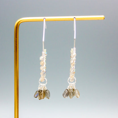 Labradorite Drop Earrings Sterling Silver Dangle Hooks