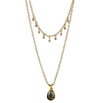 Labradorite Pendant Necklace Gold Filled Layered Design