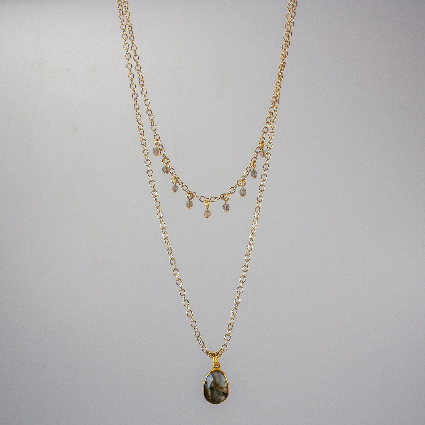 Labradorite Pendant Necklace Gold Filled Layered Design