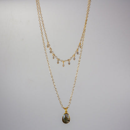 Labradorite Pendant Necklace Gold Filled Layered Design