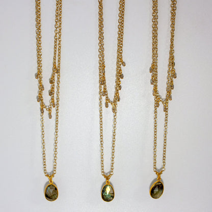 Labradorite Pendant Necklace Gold Filled Layered Design