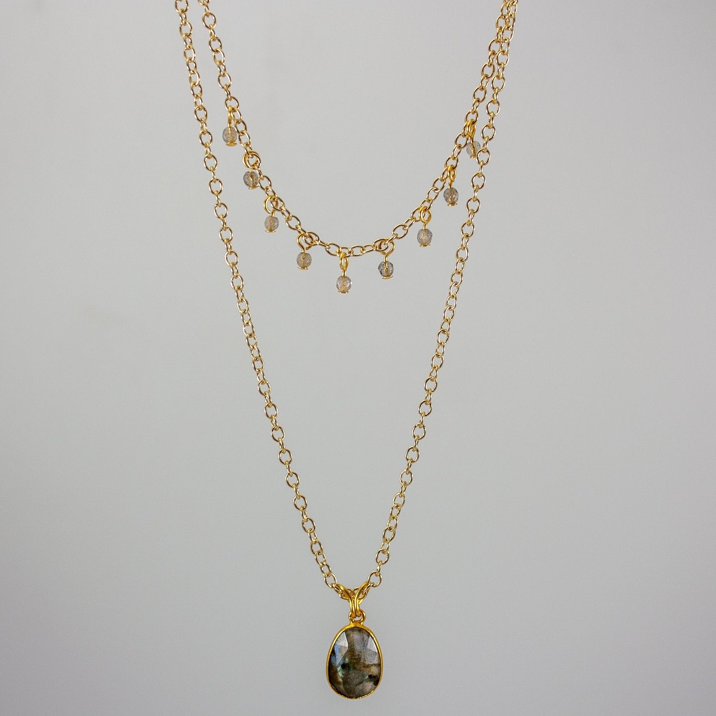 Labradorite Pendant Necklace Gold Filled Layered Design