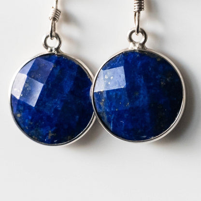 Lapis Lazuli Round Drop Earrings Sterling Silver Handmade