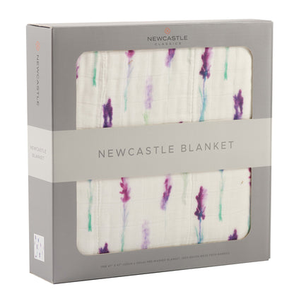 Lavender White Cotton Muslin Baby Swaddle Blanket 47x47