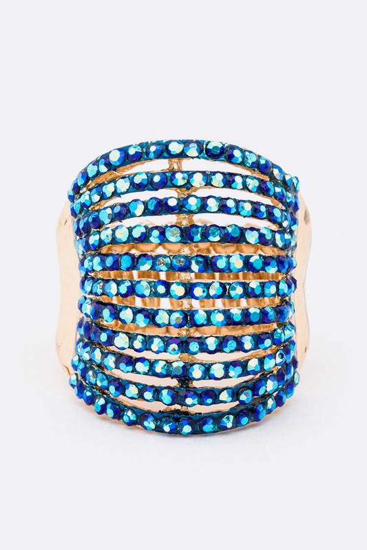 Layered Crystal Stretch Ring Adjustable Multi Row Sparkle