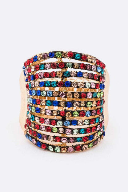 Layered Crystal Stretch Ring Adjustable Multi Row Sparkle