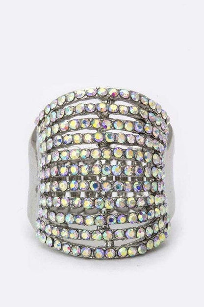 Layered Crystal Stretch Ring Adjustable Multi Row Sparkle