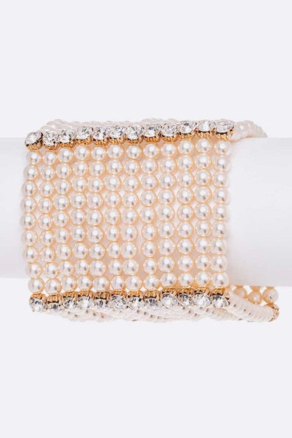 Layered Pearl Bracelet With Crystal Accents Statement