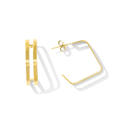 Layered Square Hoop Earrings Recycled Brass Double Layer Modern Geometric