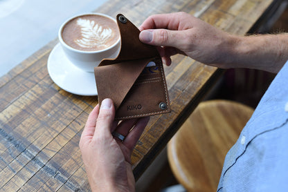 Leather Wing Fold Card Wallet Slim Snap Closure Everyday