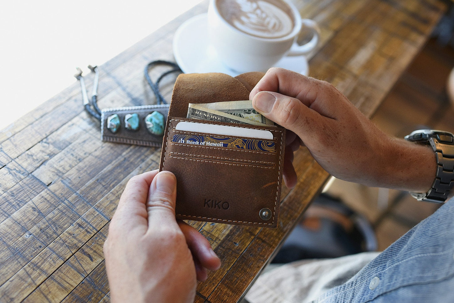 Leather Wing Fold Card Wallet Slim Snap Closure Everyday