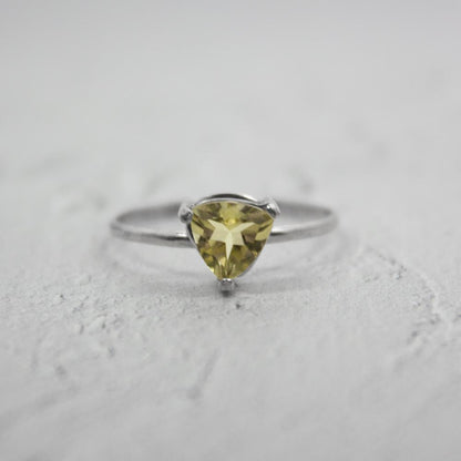 Lemon Topaz Sterling Silver Ring Trillion Cut Gem For Women