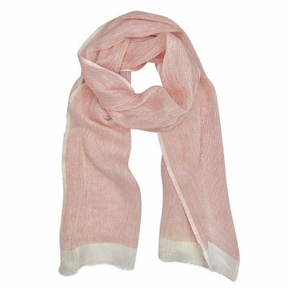 Linen Gauze Two-Tone Scarf Lightweight Handwoven Eyelash Fringe White Stripe