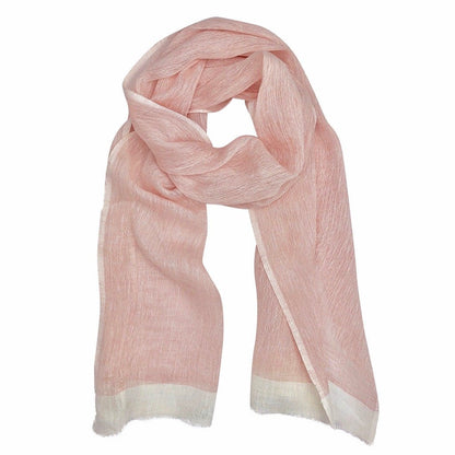 Linen Gauze Two-Tone Scarf Lightweight Handwoven Eyelash Fringe White Stripe