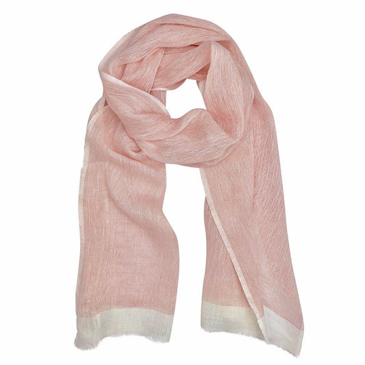 Linen Gauze Two-Tone Scarf Lightweight Handwoven Eyelash Fringe White Stripe
