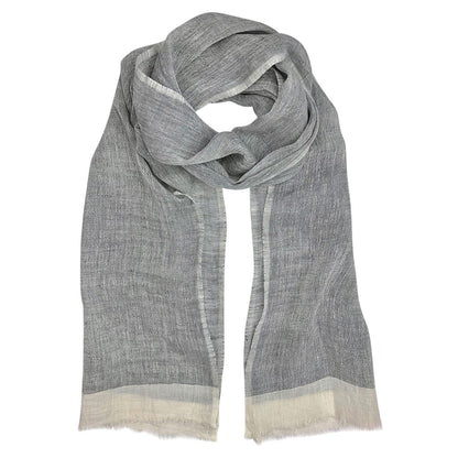 Linen Gauze Two-Tone Scarf Lightweight Handwoven Eyelash Fringe White Stripe