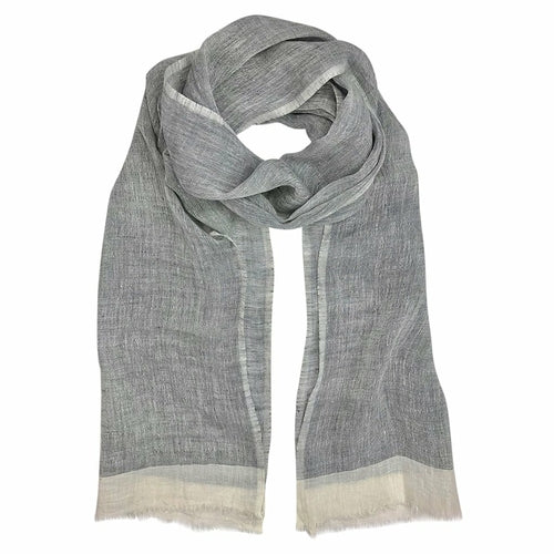 Linen Gauze Two-Tone Scarf Lightweight Handwoven Eyelash Fringe White Stripe
