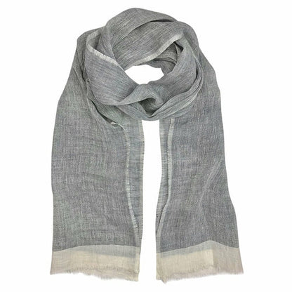 Linen Gauze Two-Tone Scarf Lightweight Handwoven Eyelash Fringe White Stripe