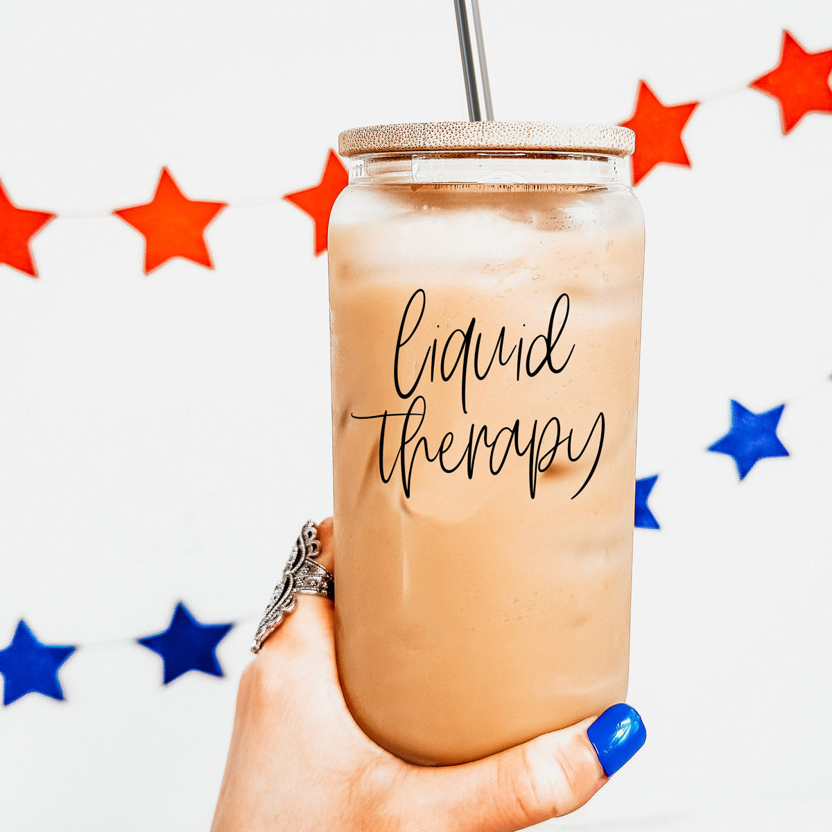 Liquid Therapy 17oz Glass Tumbler With Bamboo Lid, 2 Stainless Straws And Straw Cleaner