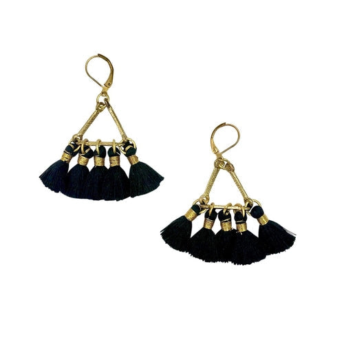 Lola Fan Tassel Earrings Boho Indian Cotton Tassels Zinc Alloy Handcrafted