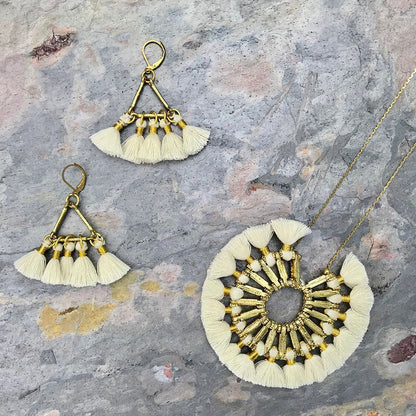 Lola Fan Tassel Earrings Boho Indian Cotton Tassels Zinc Alloy Handcrafted