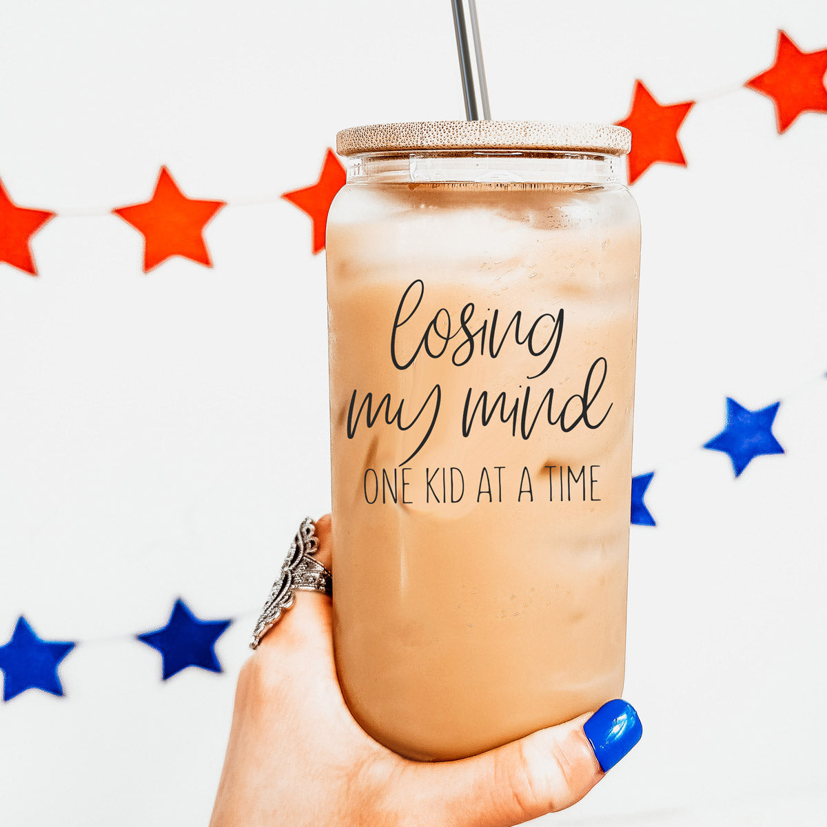 Losing My Mind 17oz Glass Tumbler With Bamboo Lid Stainless Straws Straw Cleaner Gift