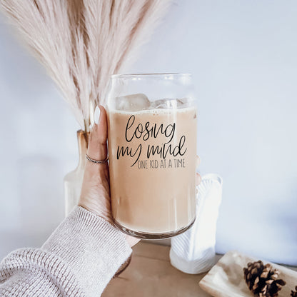 Losing My Mind 17oz Glass Tumbler With Bamboo Lid Stainless Straws Straw Cleaner Gift