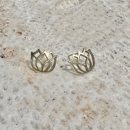 Lotus Stud Earrings Recycled Bombshell Brass Symbolic Rebirth Minimalist Jewels