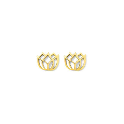 Lotus Stud Earrings Recycled Bombshell Brass Symbolic Rebirth Minimalist Jewels