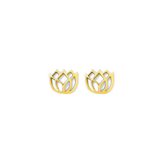 Lotus Stud Earrings Recycled Bombshell Brass Symbolic Rebirth Minimalist Jewels