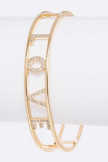 Love Cubic Zirconia Open Cuff Bracelet Gold Tone Minimal
