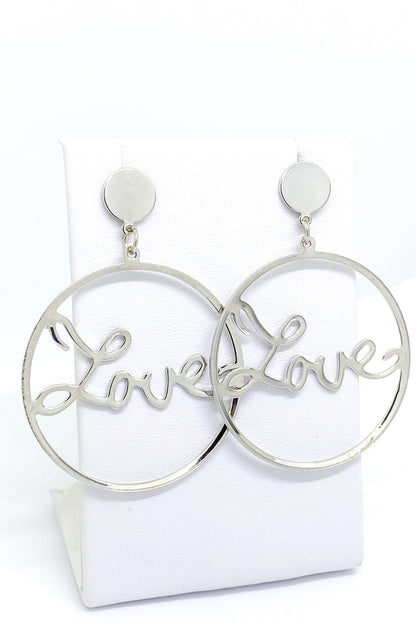 Love Dangle Hoop Earrings Gold Script Fashion Jewelry