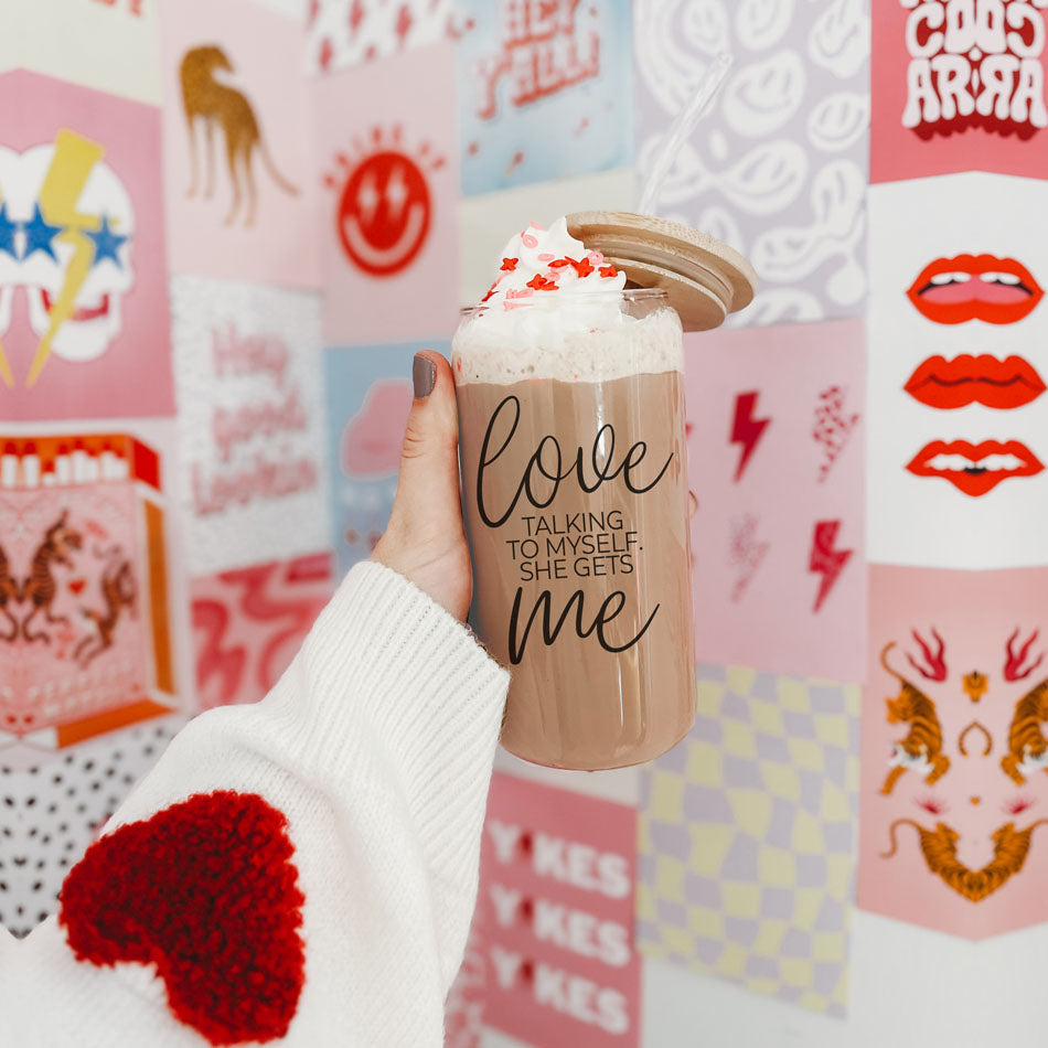 Love Talking To Myself 20oz Glass Cup With Bamboo Lid - Self Care Mug