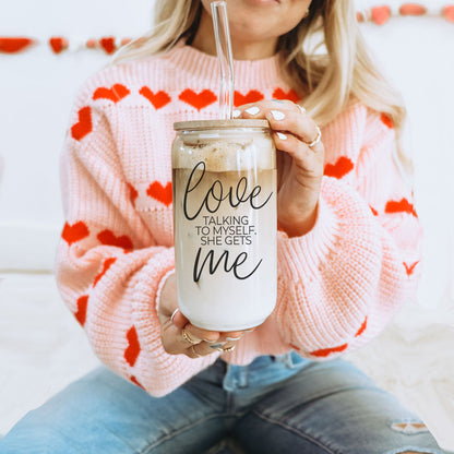Love Talking To Myself 20oz Glass Cup With Bamboo Lid - Self Care Mug
